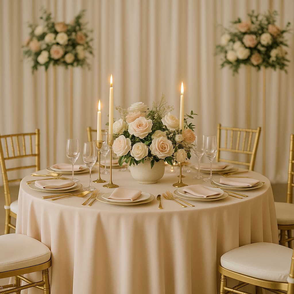 Round table with candles and blush florals