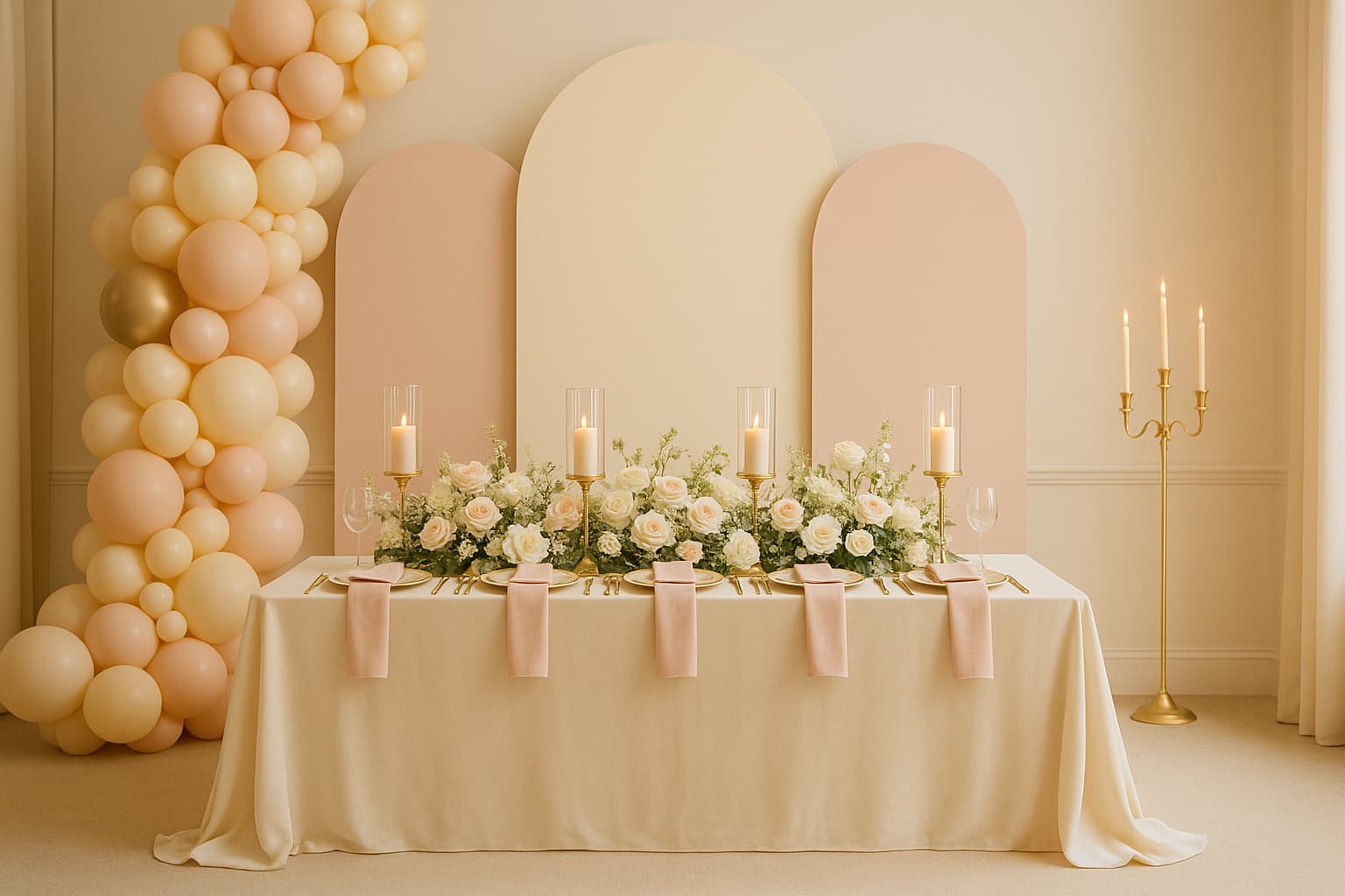 Arched panels with balloons and candles